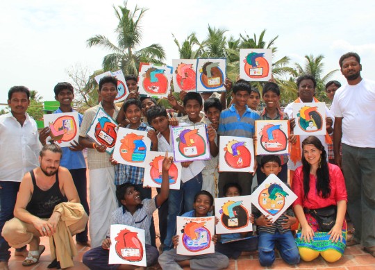 Children painting their hearts at Shiri Saradha Sakthi Peetam Orphanage during the Hearts of the World workshop in Chennai